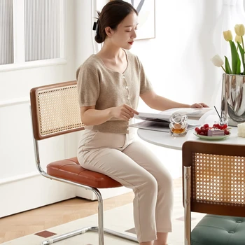 İskandinav katı ahşap Rattan Sandalye Ev Tasarımcı Yemek Sandalyesi Vintage Aile Yanı Sandalye Café Şezlong Taşınabilir Tabure Ayak Taburesi