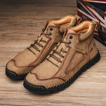 Erkekler Lüks Tasarımcı Sneakers Yürüyüş Tırmanma yarım çizmeler Hakiki Deri Zapatos De Hombre Rahat El Yapımı Yüksek Kaliteli Düz
