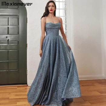 Maxianever Balo elbisesi A-Line Seksi Spagetti Askı Backless Sparkly Şık Kolsuz Akşam Parti Elbise vestidos de festa