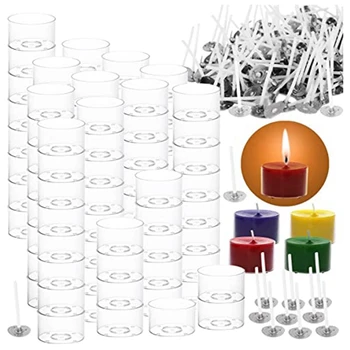 100 Adet dekoratif mum bardakları-Plastik Şeffaf Mum Yapma Kiti-100 Adet Mum Fitili-Mum Balmumu Kavanoz Kalıpları