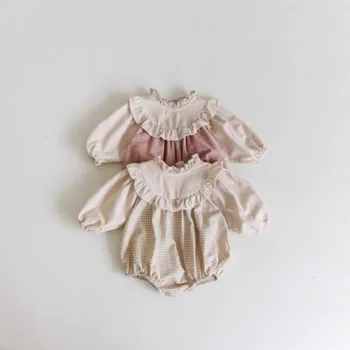 Yenidoğan Kız Tatlı Bebek Lotus Yaka Fırfır Prenses Uzun Kollu Bodysuit Erkek Bebek Ekleme Pamuk Rahat Onesie Çocuk Giysileri