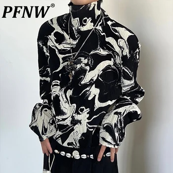 PFNW Sonbahar Yeni erkek Lüks Yamamoto Tarzı Pilili Uzun Kollu Yüksek Boyun Üst Kazak Alt Gömlek Punk Gotik Japon 12Z4196