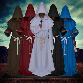 Ortaçağ Cadılar Bayramı Hıristiyan Keşiş Rahip Elbiseler Cadı Sihirbazı Pelerin Pelerin Parti Ölüm Hayalet Vampir Şeytan Şeytan Cosplay Kostümleri
