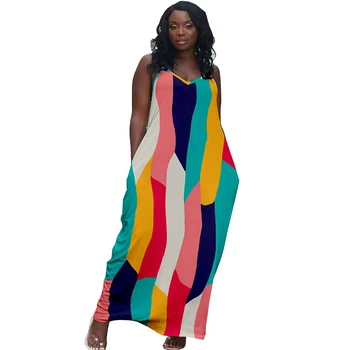 Uzun Afrika Elbise Kadın V Boyun Ayak Bileği Uzunluğu Gevşek Elbiseler Yaz Yeni Moda Baskı Streetwear Dashiki Afrika Maxi Elbise Vestidos