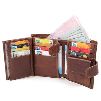 Lüks marka tasarımcısı hakiki deri cüzdan erkekler kart tutucu orijinal erkek üç katlı çanta kısa ınek derisi erkek para klip çanta