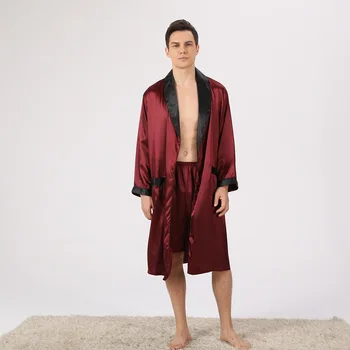Jxgarb Erkek Büyük Boy İki Adet Bornoz + Şort Buz ipek Pijama Setleri Moda Erkek Yaz Rahat Saten Pijama