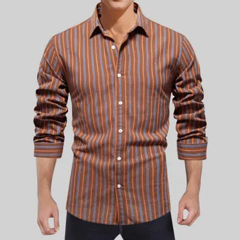 Yeni erkek Casual Bluz Moda Temel Tüm Eşleşen Gömlek Çizgili Mizaç Düğme Gömlek Sonbahar Uzun Kollu Erkek Gömlek Üst