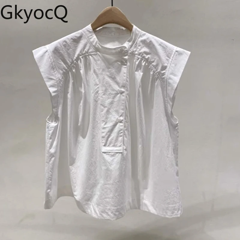 GkyocQ Katı Gevşek Yaz Kolsuz Kadın Üstleri Kore Yeni Rahat Kazak Temelleri Beyaz Elbise O Boyun Zarif Bluz . ' - ' . 0