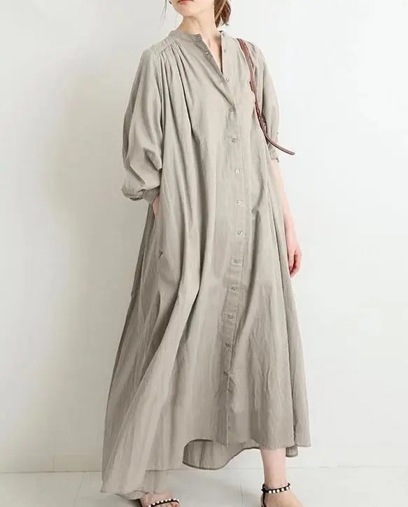 Gömlek Elbiseler Kadınlar İçin 2023 Sonbahar Kore Moda Basit Düz Renk Uzun Gömlek Elbise Gevşek Nefes Midi Bluz uzun elbise . ' - ' . 0