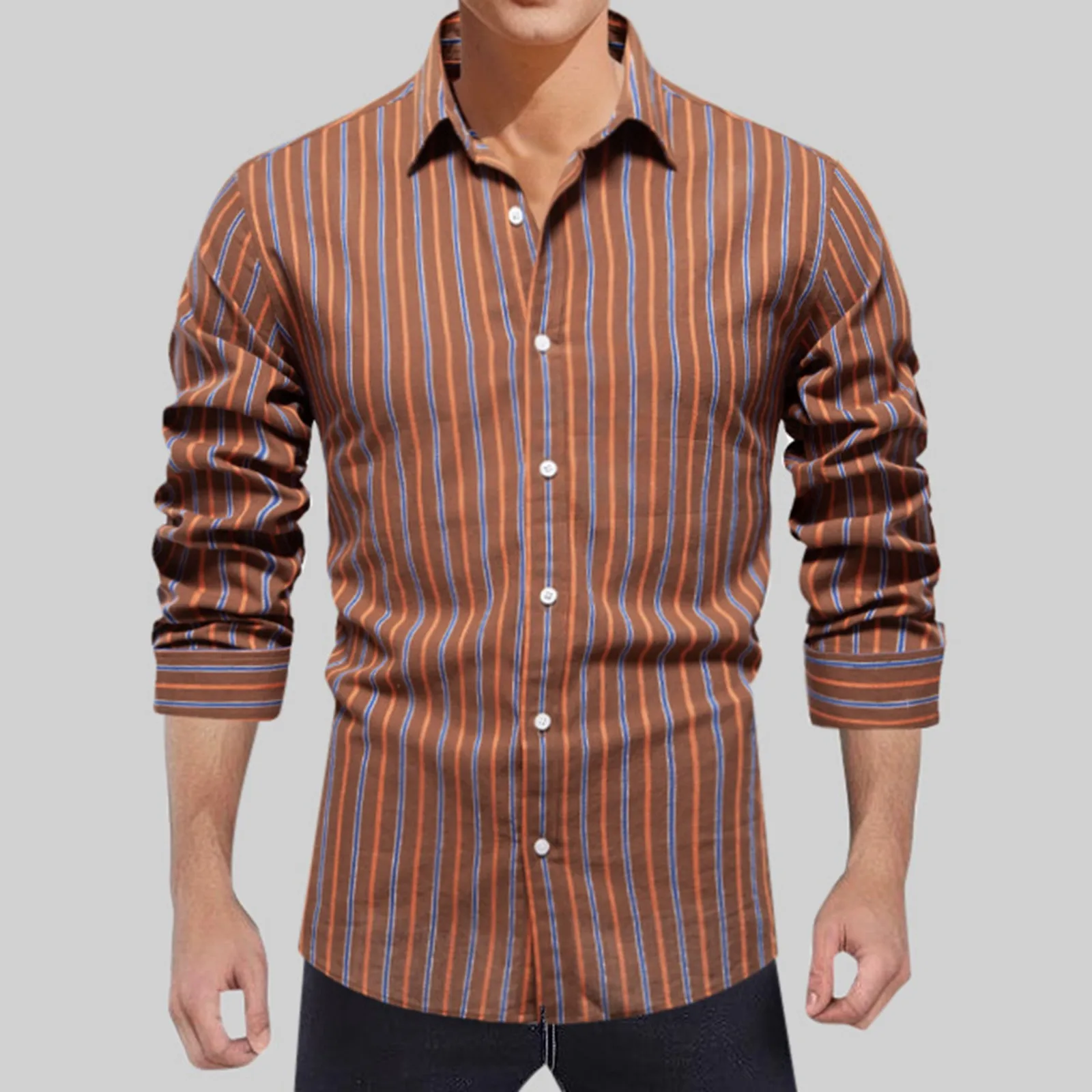 Yeni erkek Casual Bluz Moda Temel Tüm Eşleşen Gömlek Çizgili Mizaç Düğme Gömlek Sonbahar Uzun Kollu Erkek Gömlek Üst . ' - ' . 0