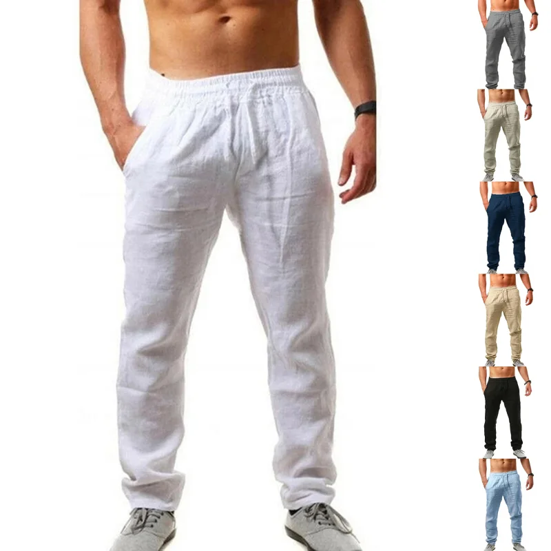 Yeni Erkek Keten Pantolon Erkek Yaz Nefes Düz Renk Keten Pantolon Spor Streetwear 2023 Dropshipping . ' - ' . 0