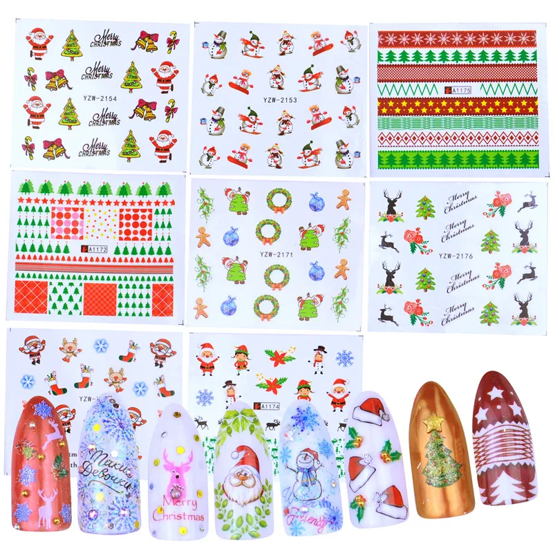 Yeni Yıl Hediye Kaymak Dövme Noel Su çıkartma tırnak tasarım tırnak sticker Tam Kapak Noel Baba Kardan Adam Tasarımları Çıkartmaları . ' - ' . 0