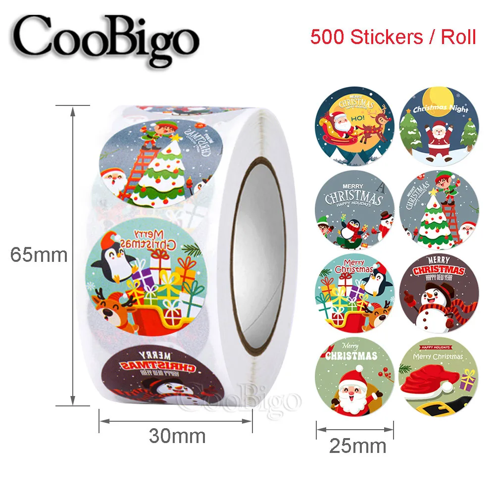 500 adet Merry Christmas Sticker Yuvarlak Etiket Yapışkanlı Etiket DIY Karalama Defteri Dekor Hediye Pişirme Ambalaj Mühür Zarf Parti Malzemeleri . ' - ' . 1