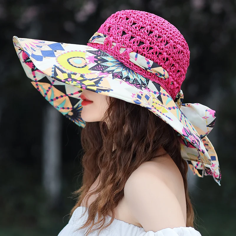 Kadın Yaz Yeni Büyük Saçak Kubbe Kadın Deniz Sınır UV Plaj güneş şapkası Güneşlik Güneş Koruma Hasır Şapka Panama kadın Şapka . ' - ' . 1