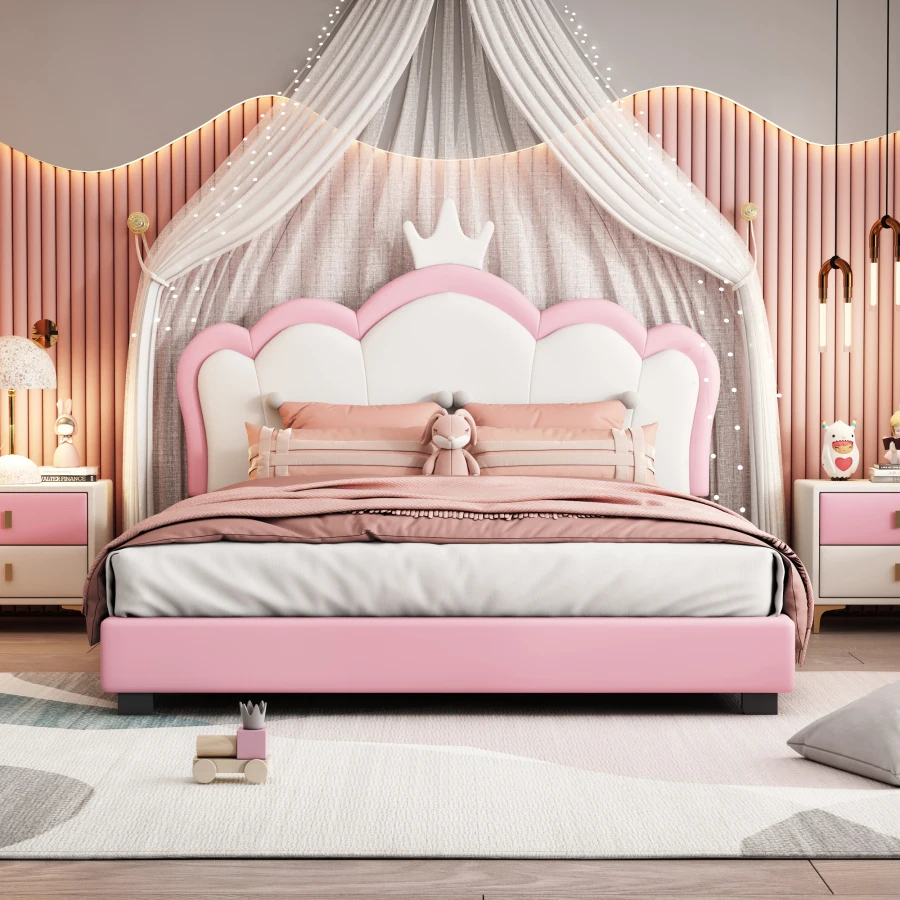Modern Sevimli Pembe Döşemeli Prenses Yatak Taç Başlık, Tam Boy platform yatak Başlık ve Ayaklı, Yatak Odası İçin . ' - ' . 1