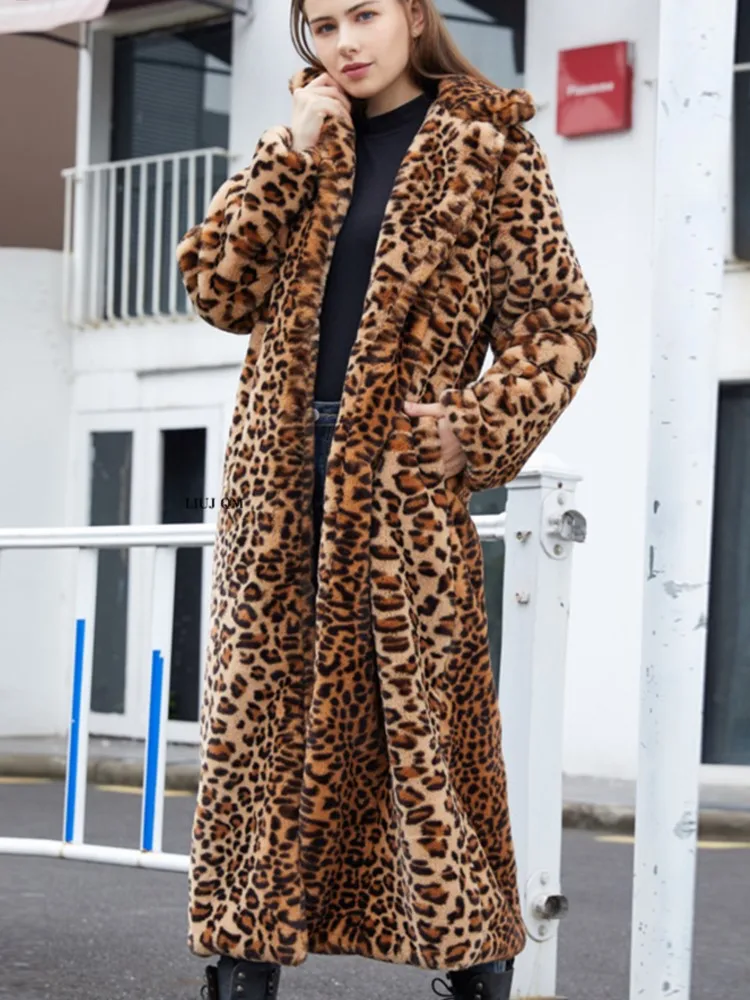 RDMQ 2023 Uzun Dış Giyim Faux Kürk Ceket Kadınlar Sonbahar Kış Parkas Kalın Yaka Leopar Palto Gevşek peluş ceket Kadın Giyim . ' - ' . 1