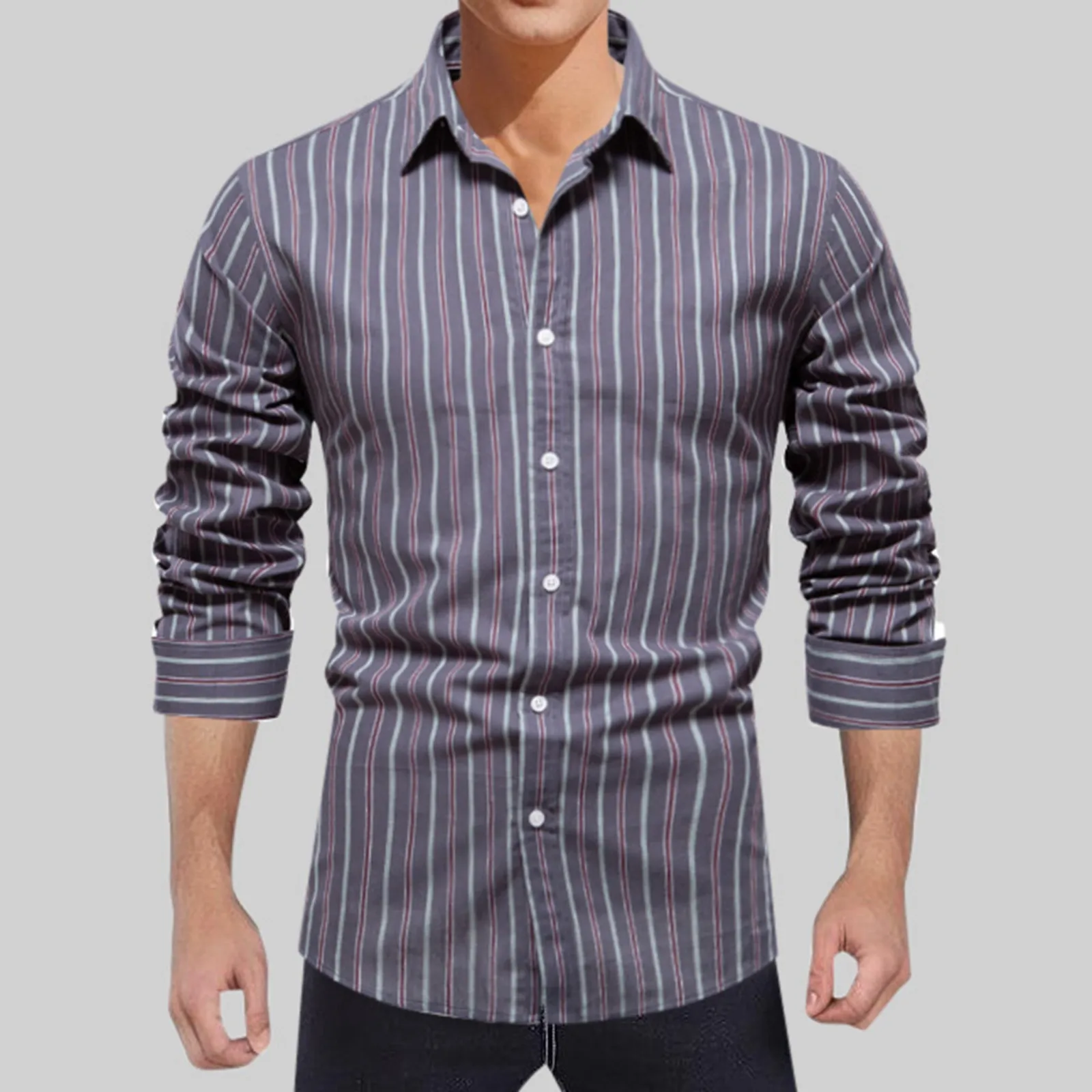 Yeni erkek Casual Bluz Moda Temel Tüm Eşleşen Gömlek Çizgili Mizaç Düğme Gömlek Sonbahar Uzun Kollu Erkek Gömlek Üst . ' - ' . 1