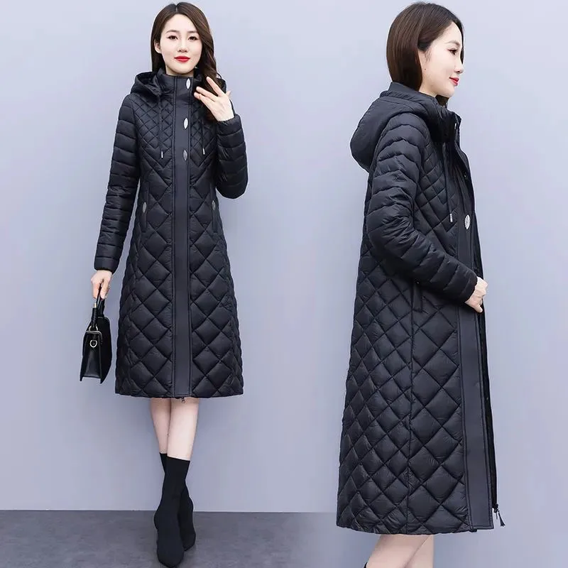 Yeni pamuk-yastıklı kadın ışık aşağı pamuk ceket uzun sonbahar kış ceket Supersize kadın ayrılabilir kapşonlu Parker palto 7XL . ' - ' . 1