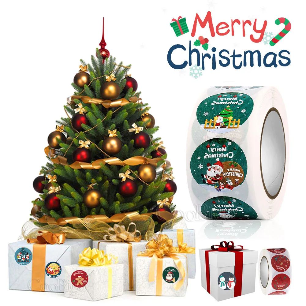 500 adet Merry Christmas Sticker Yuvarlak Etiket Yapışkanlı Etiket DIY Karalama Defteri Dekor Hediye Pişirme Ambalaj Mühür Zarf Parti Malzemeleri . ' - ' . 2