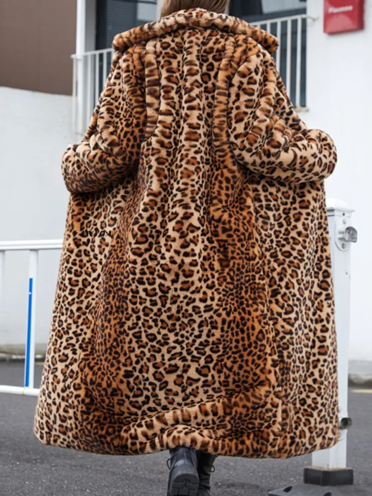 RDMQ 2023 Uzun Dış Giyim Faux Kürk Ceket Kadınlar Sonbahar Kış Parkas Kalın Yaka Leopar Palto Gevşek peluş ceket Kadın Giyim . ' - ' . 2