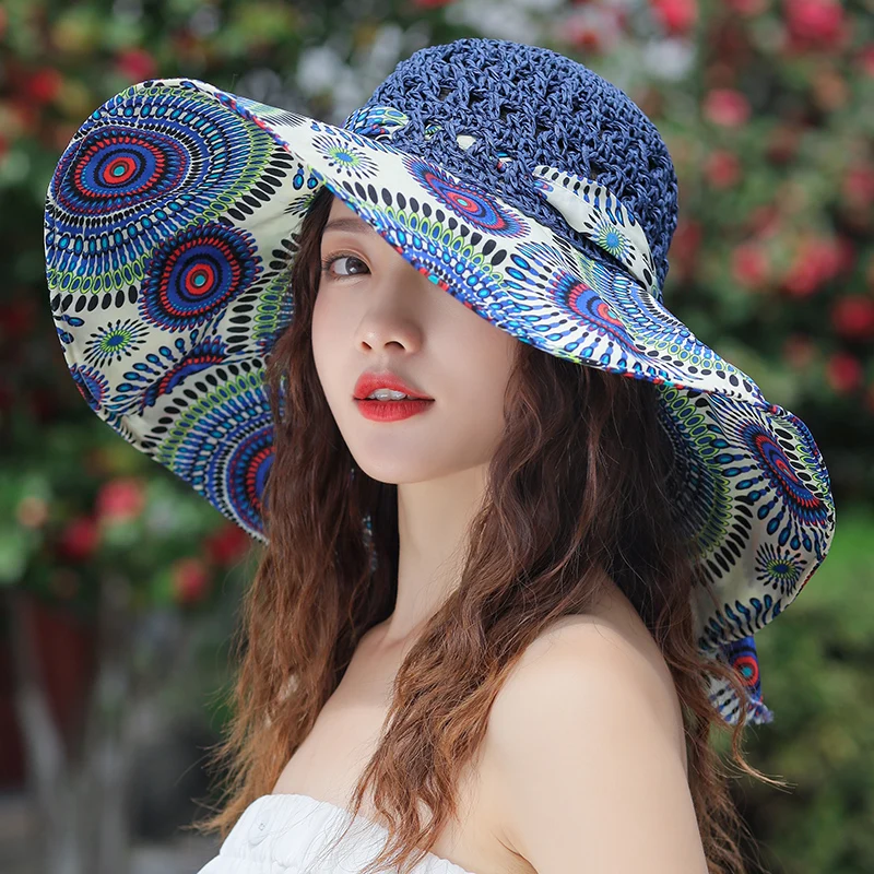 Kadın Yaz Yeni Büyük Saçak Kubbe Kadın Deniz Sınır UV Plaj güneş şapkası Güneşlik Güneş Koruma Hasır Şapka Panama kadın Şapka . ' - ' . 3