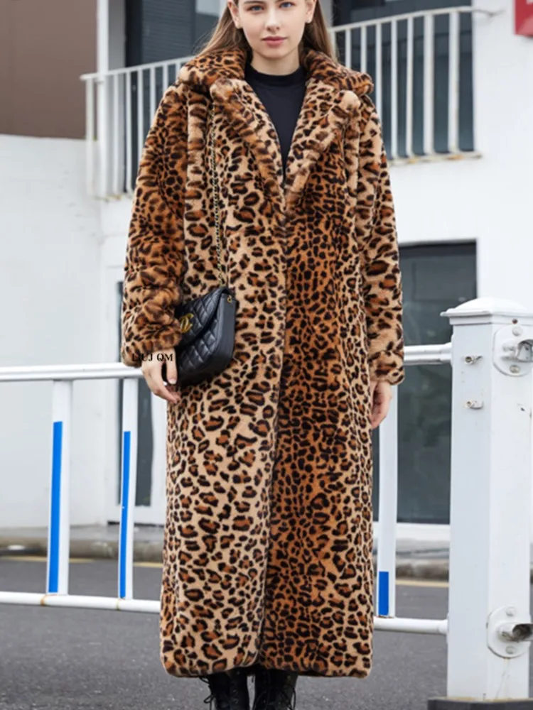 RDMQ 2023 Uzun Dış Giyim Faux Kürk Ceket Kadınlar Sonbahar Kış Parkas Kalın Yaka Leopar Palto Gevşek peluş ceket Kadın Giyim . ' - ' . 3