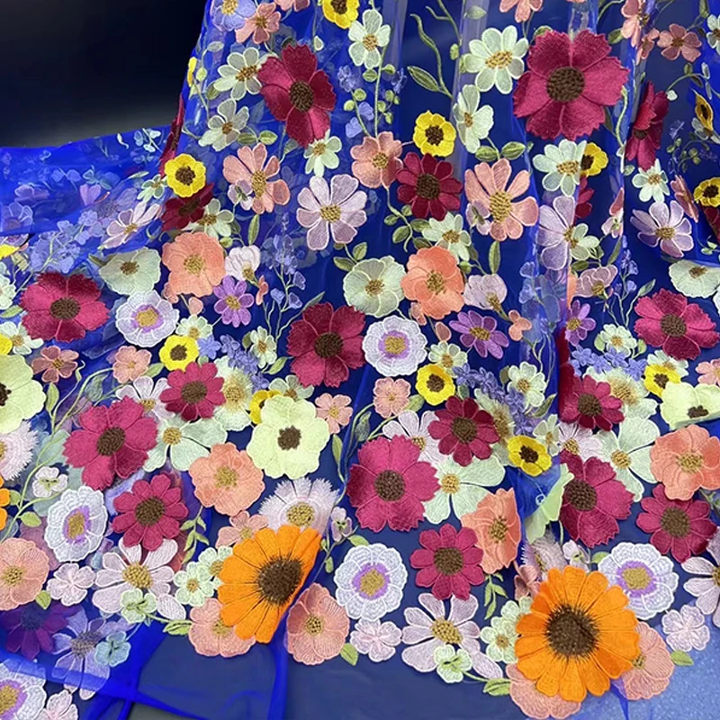 1 Yard Lüks 3D Çiçek İşlemeli Örgü Dantel Kumaş Şık Ayçiçeği Nakış Tül dikiş kumaşı düğün elbisesi Cheongsam . ' - ' . 4