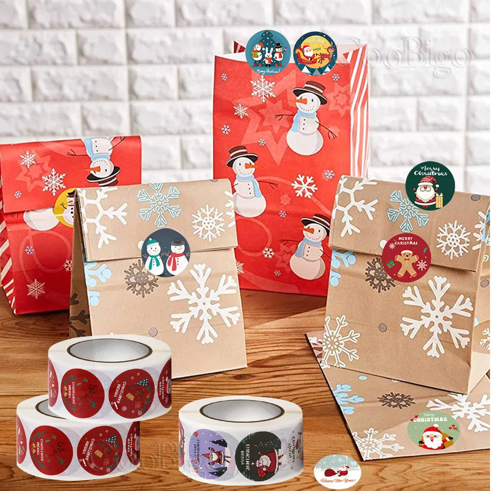 500 adet Merry Christmas Sticker Yuvarlak Etiket Yapışkanlı Etiket DIY Karalama Defteri Dekor Hediye Pişirme Ambalaj Mühür Zarf Parti Malzemeleri . ' - ' . 4