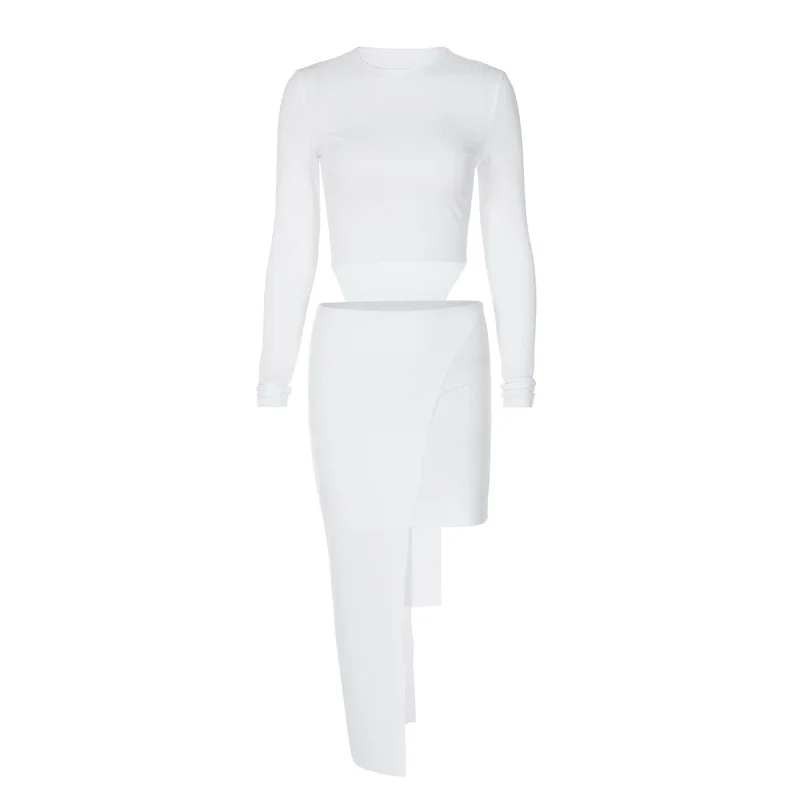 Avrupa ve Amerikan Tarzı Elbise Setleri Kadınlar için 2023 İçi Boş uzun kollu iki Parçalı Etek Setleri Toptan . ' - ' . 4