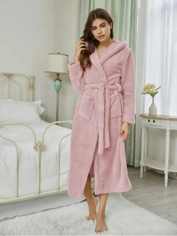 Kış Yeni Sıcak Flanel Bornoz Kadın Pijama Sevimli Kapşonlu Robe Kimono Banyo Elbisesi Gevşek Gecelik Gecelik Kalınlaşmak Gecelik . ' - ' . 4