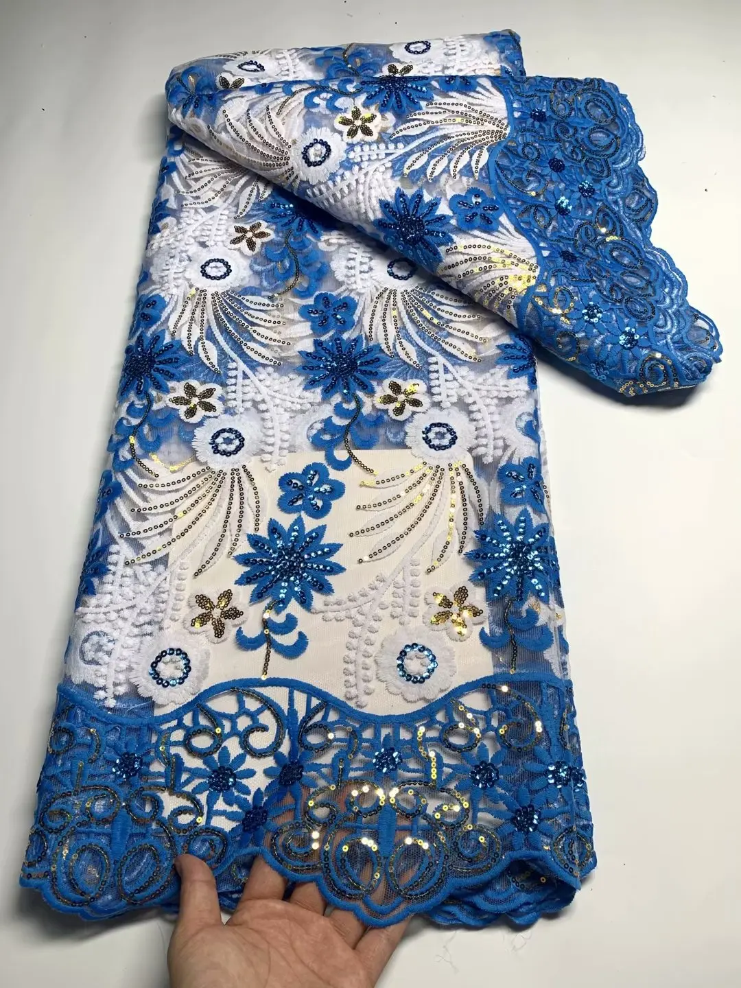 Lüks Afrika Dantel Kumaş 2023 son yeşil beyaz Hint sari kumaş Yüksek kalite tül pullu dantel kumaş düğün elbisesi . ' - ' . 4