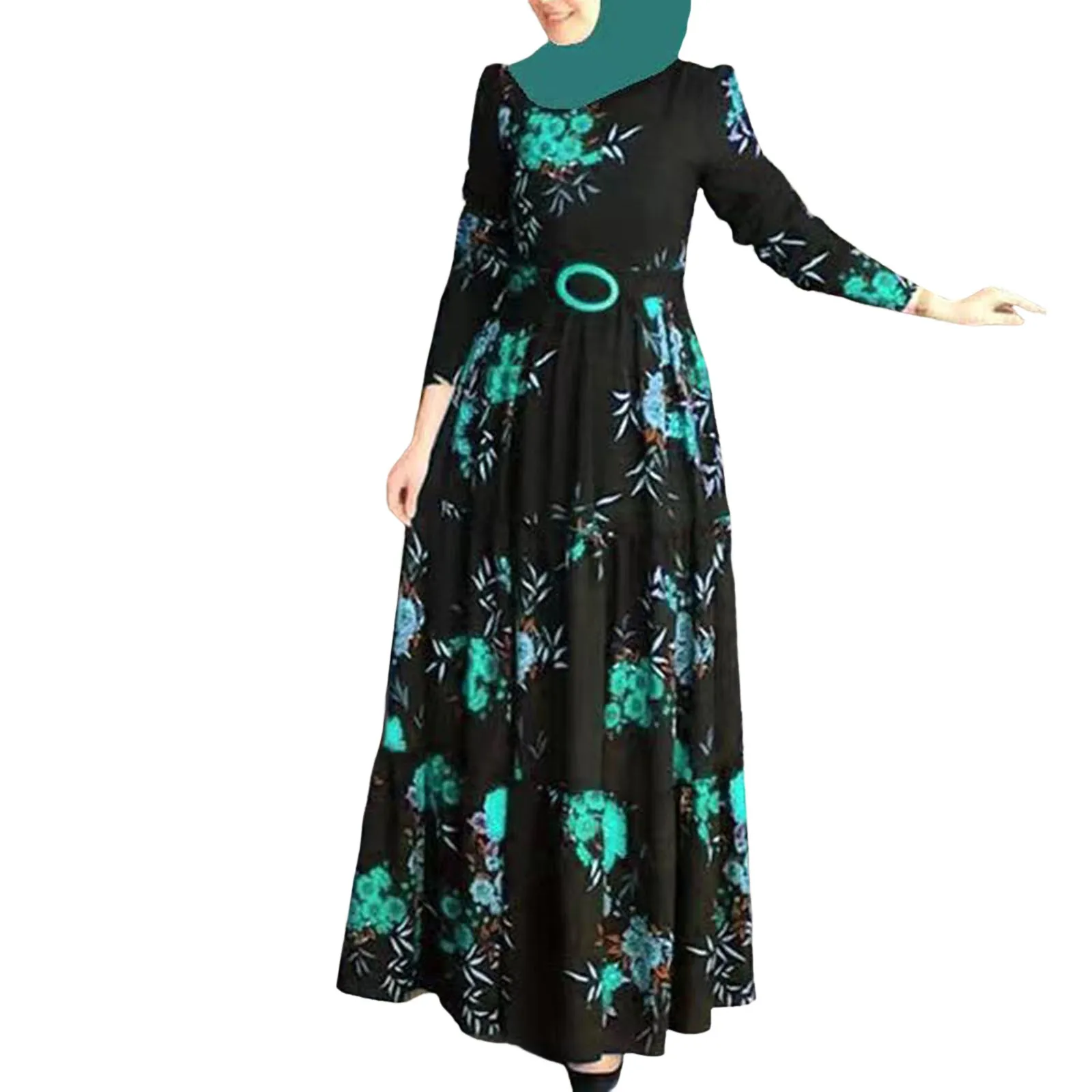 Vintage Elbise 2023 Sonbahar Retro Çiçek Baskı Müslüman Elbise Bayan Moda Rayon Uzun Vestidos Casual Gevşek fırfırlı elbiseler . ' - ' . 4