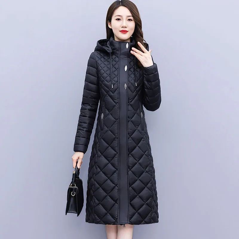 Yeni pamuk-yastıklı kadın ışık aşağı pamuk ceket uzun sonbahar kış ceket Supersize kadın ayrılabilir kapşonlu Parker palto 7XL . ' - ' . 4