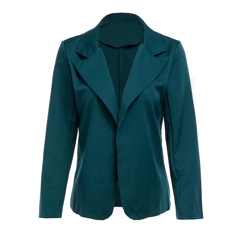 Yeşil Basit İnce Rahat Ofis Blazer 2021 Kadın Düz Renk Düğmesiz Artı Boyutu Blazer Bahar Sonbahar Giyim Moda Ceket İş . ' - ' . 4