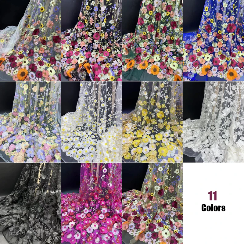 1 Yard Lüks 3D Çiçek İşlemeli Örgü Dantel Kumaş Şık Ayçiçeği Nakış Tül dikiş kumaşı düğün elbisesi Cheongsam . ' - ' . 5