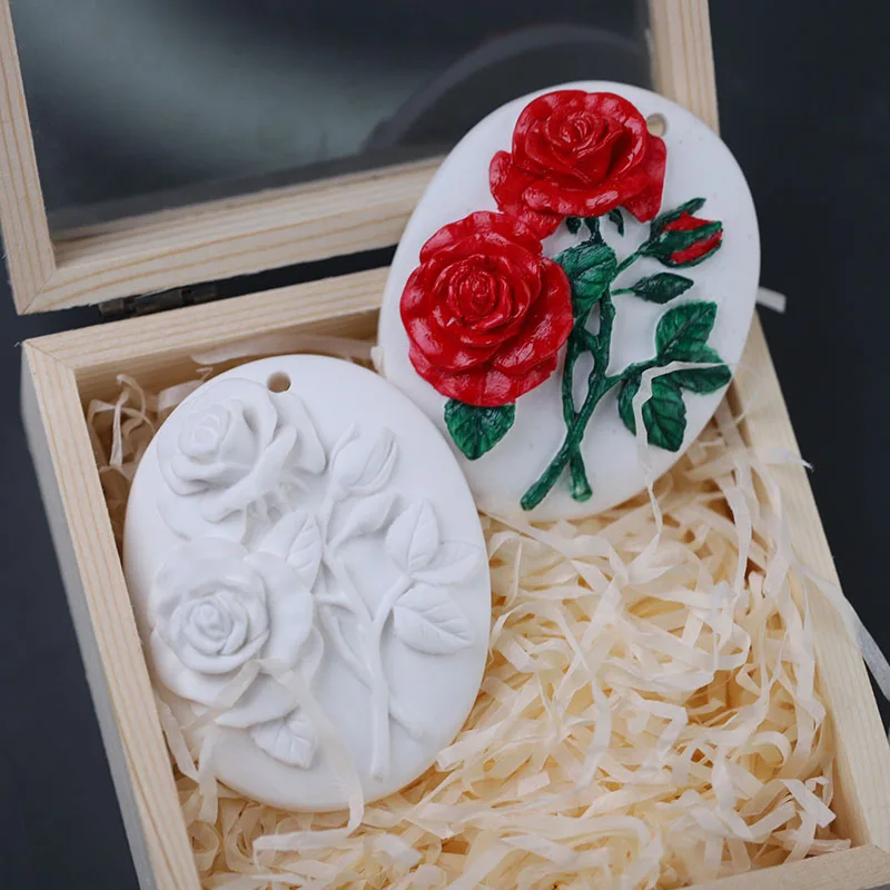 3D Gül Çiçek Alçı Alçı Kolye silikon kalıp DIY Oval Aromaterapi Balmumu Zanaat Araba Dekorasyon Kalıpları . ' - ' . 5