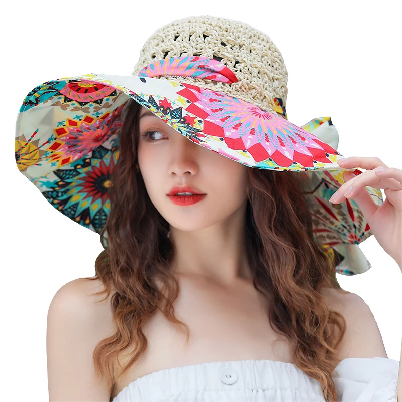 Kadın Yaz Yeni Büyük Saçak Kubbe Kadın Deniz Sınır UV Plaj güneş şapkası Güneşlik Güneş Koruma Hasır Şapka Panama kadın Şapka . ' - ' . 5