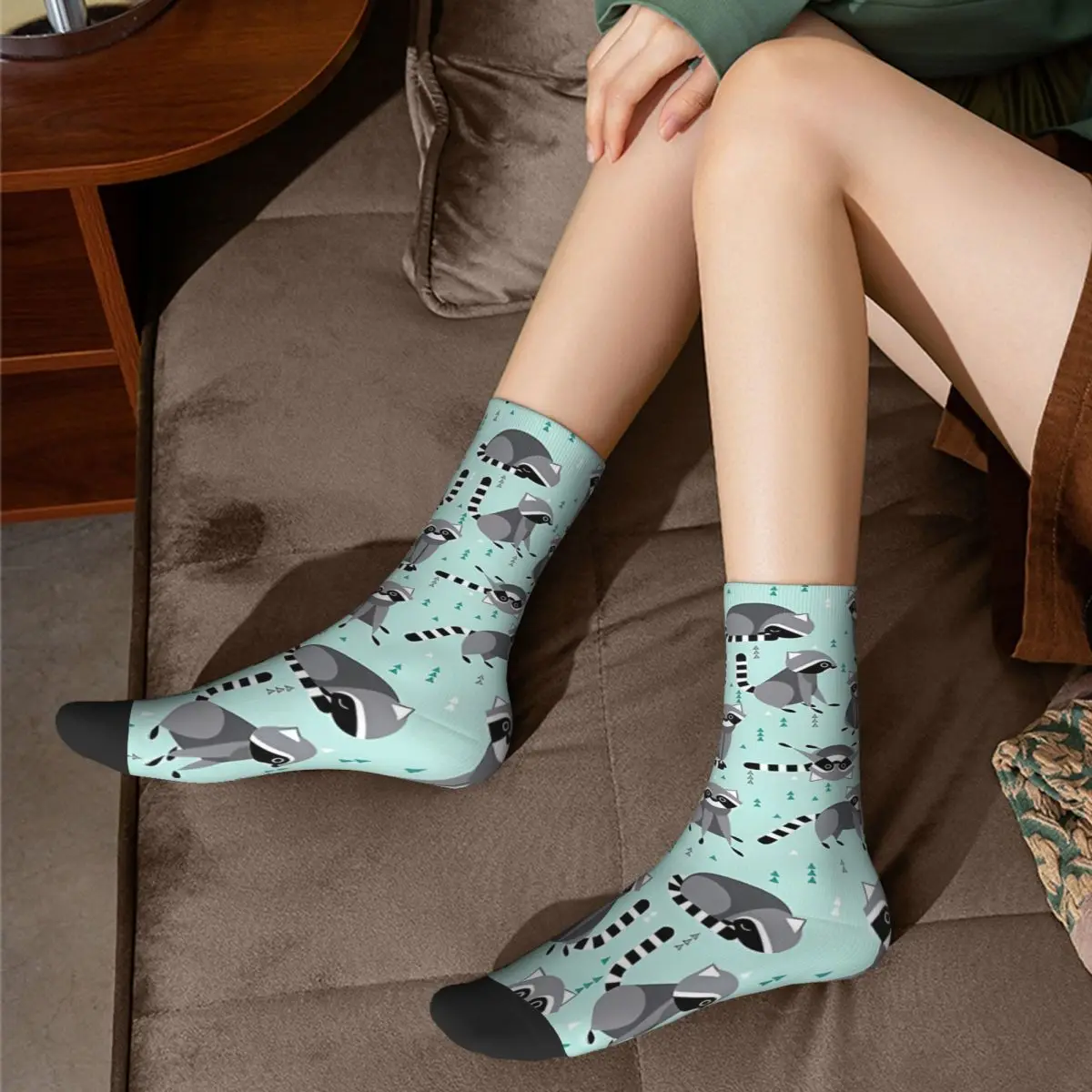 Komik Mutlu Çorap Erkekler için Bebek Açık Mavi Harajuku Rakun Kaliteli Desen Baskılı Ekip Çorap Yenilik Hediye . ' - ' . 5