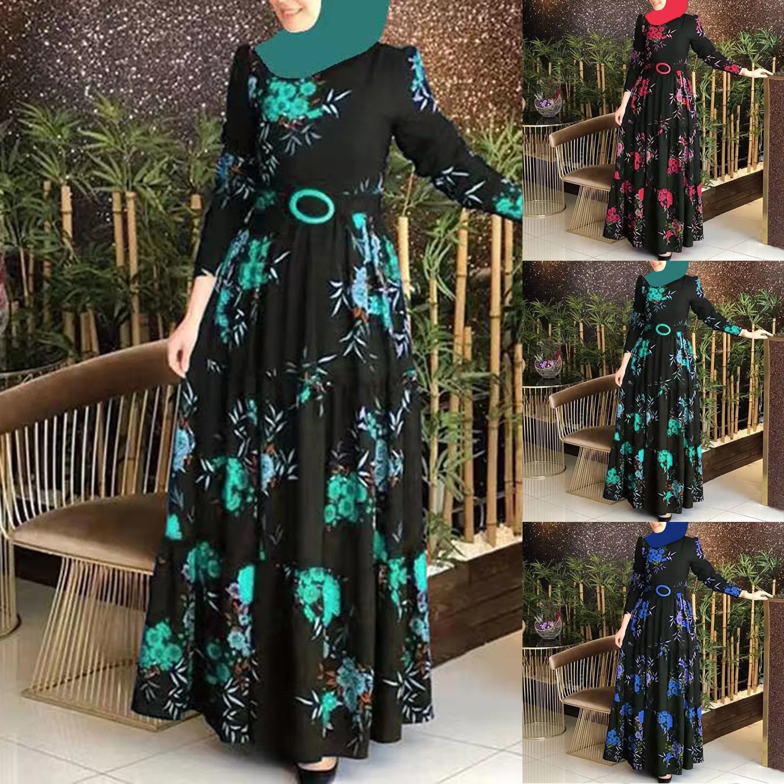 Vintage Elbise 2023 Sonbahar Retro Çiçek Baskı Müslüman Elbise Bayan Moda Rayon Uzun Vestidos Casual Gevşek fırfırlı elbiseler . ' - ' . 5