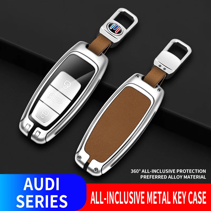 Çinko Alaşımlı Deri Audi anahtar kapağı kılıfı Koruyucu Audi A6L A7 A8 Q8 Etron C8 D5 2019 2020 Araba Anahtarı Kapağı Tutucu Kabuk Cilt . ' - ' . 5